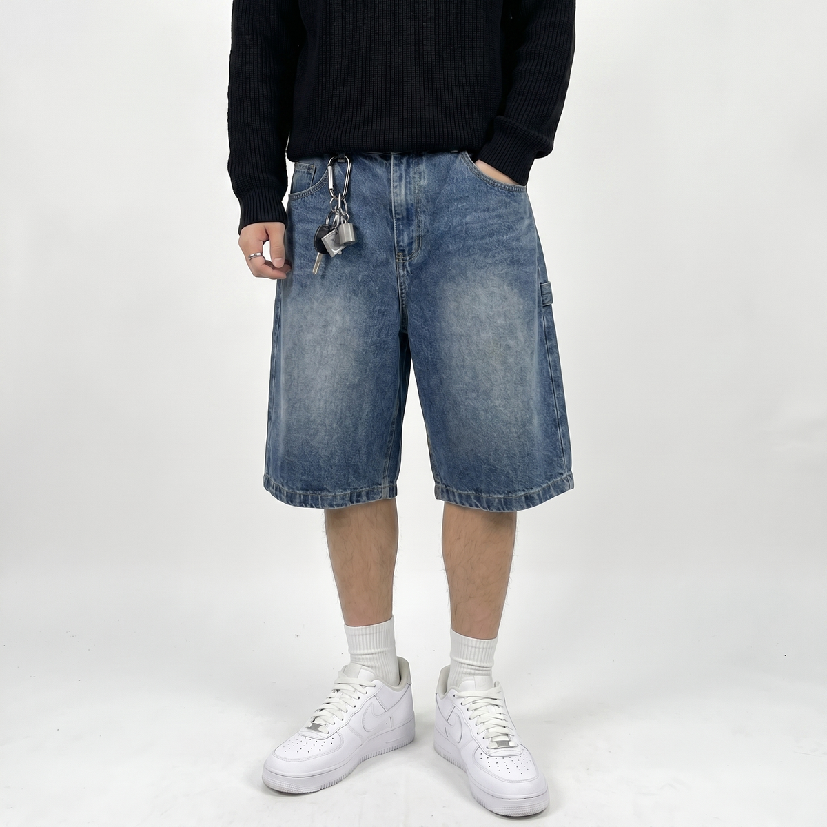 THECADE Faded Denim Shorts