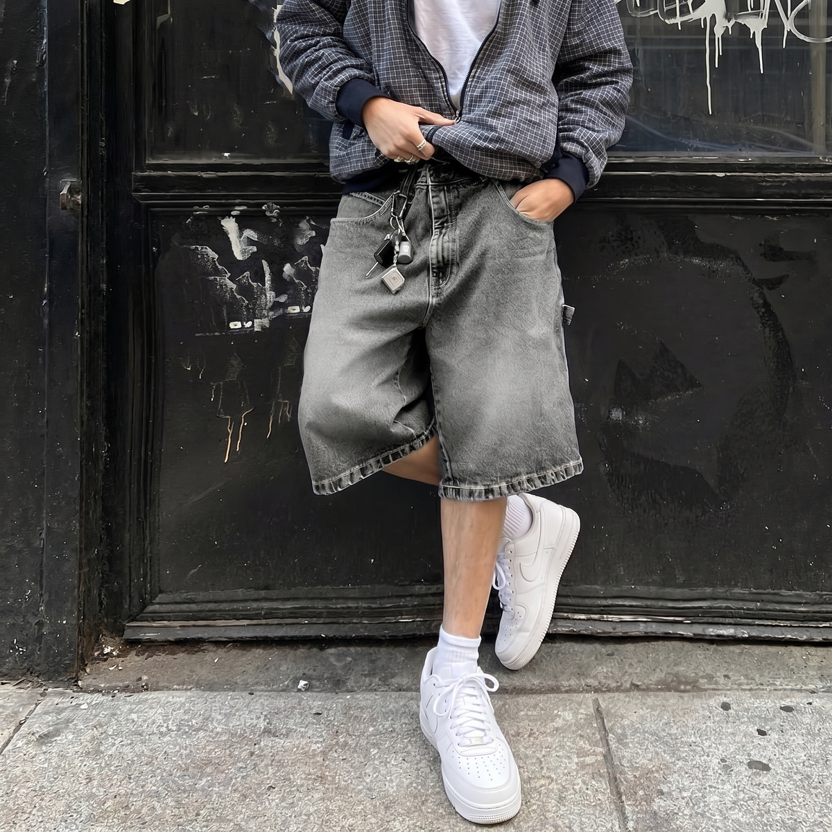 THECADE Faded Denim Shorts